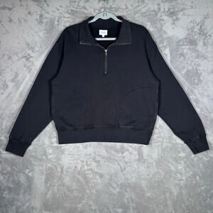 Mate The Label Organic Cotton 1/4 Zip Pullover Small Black Sweatshirt